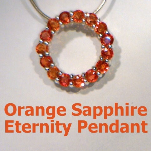 Red Orange Sapphire Handmade Sterling 925 Silver Ladies Eternity Circle Pendant
