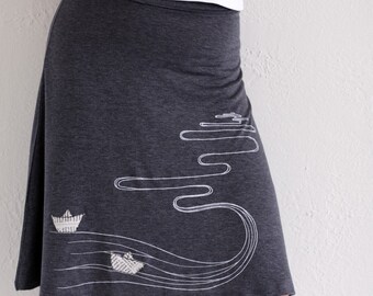 Womens Skirts - Handmade grey knee length A-line Summer Skirt - Plus size skirt-The creek and the paper boats - size XL