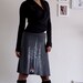 Womens Fashion - Grey Jersey Knee Length A-line Skirt with Elastic Waist and House Appliqué - Surrounded by big trees - size XL