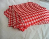 LAST ONE 30 ct 6" X 6" vintage red and white plaid poly fabric squares