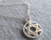 Sterling Silver Star of David in Circle Charm Necklace - Judaica Jewelry