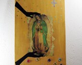 Mother Mary Original Collage on Wood - Wall Art, Mixed Media, Contemporary, Modern