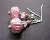 In the Pink Earrings - Lampwork Glass, Rose Quartz, Rhodonite, Sterling Silver