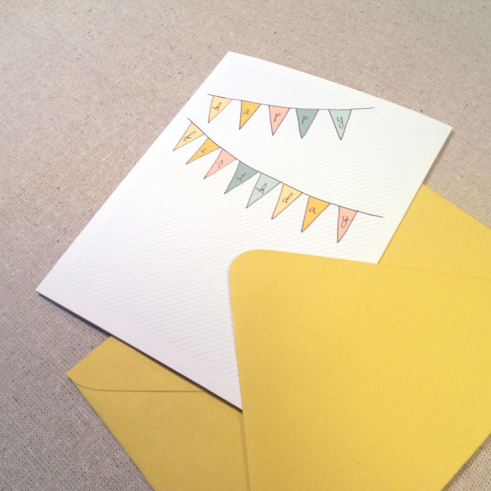 Happy Birthday Bunting  - Illustrated Greeting Card - Single