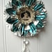 Tart Tin ornament upcycled vintage handmade altered art Folk art Aqua Dream Girl Star Snowflake Flower