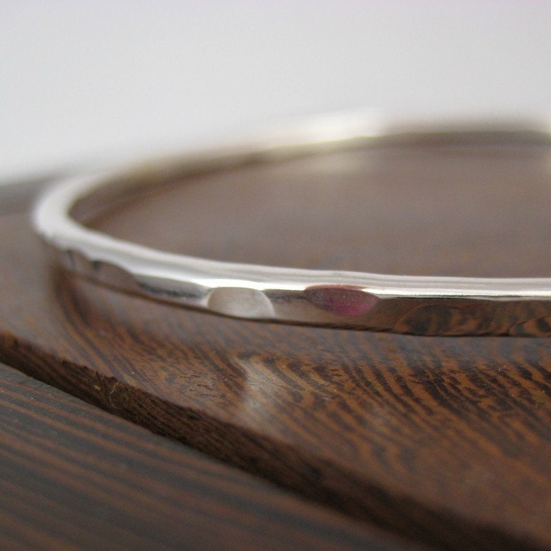 Sterling Silver Bangle Bracelet, Hammered Texture, Sea Babe Jewelry