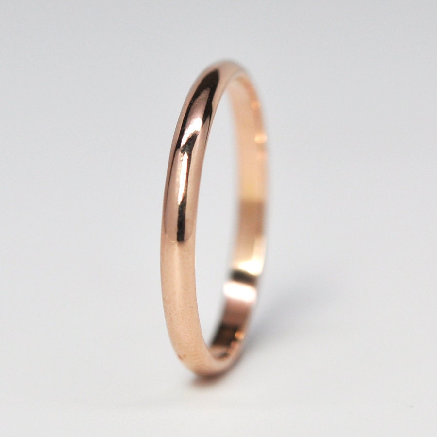 18K Rose Gold Half Round Wedding Band or Fashion Ring, Classic Style, 2mm by 1mm, Sea Babe Jewelry