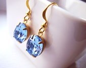 50% SALE -Aqua blue vintage jewel rhinestone earrings - Last pair