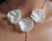 Wearable art - Ivory blossoms - fabric and Swarovski Crystals Statement necklace by MGM