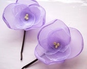 SALE - PETALS - Lavender Blossom - Handmade Organza Flower Hairclip - Bobby pin set of 2