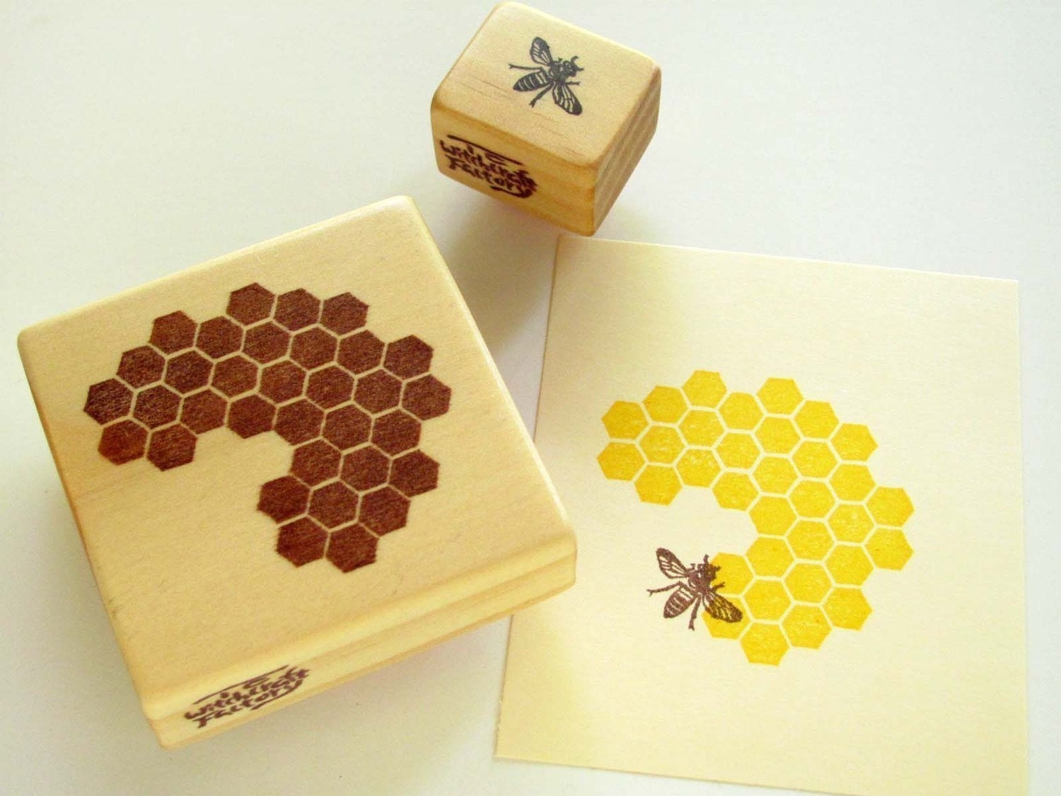 Hand Carved Rubber Stamp, Honeycomb and Honeybee set of 2