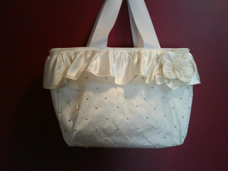 Bridal tote bag - ivory beaded silk