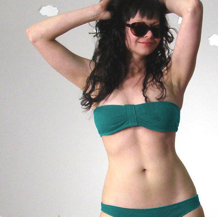 Vintage inspired eco cotton bikini custom fit bow strapless BEACH BUM