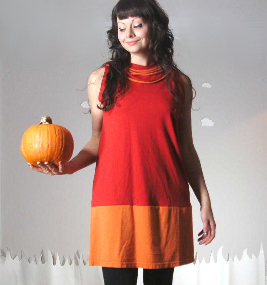 Upcycled dress color block red orange embellished large NIGHT SHIFT