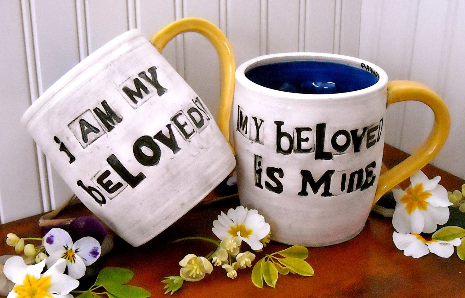 Personalized Mugs - I Am My BeLoveds, Song of Solomon Quote - 2-Piece Set HandMade TO ORDER Custom Names, Date Wedding, Anniversary Present