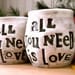 Personalized ALL You Need Is Love Mugs - Wedding Bride & Groom 2 Cup Set Table Settings - HandMade TO ORDER Custom Rustic Coffee Cups