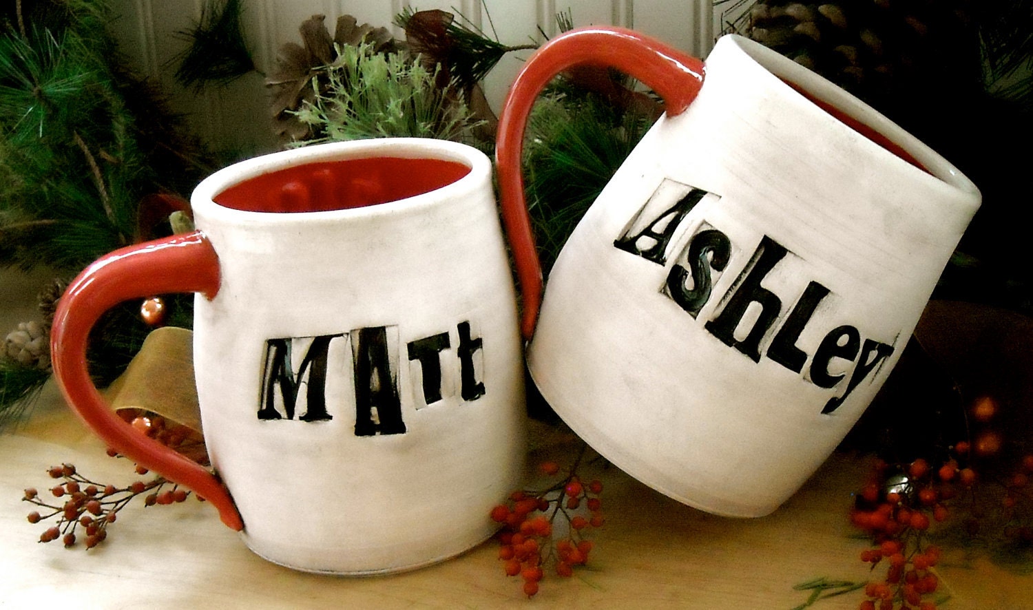 Personalized ALL You Need Is Love Mugs - Wedding Bride & Groom 2 Cup Set Table Settings - HandMade TO ORDER Custom Rustic Coffee Cups