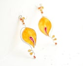 Artisan Sterling Silver Dangle Earrings, Lily of the Valley Earrings, Orange Red Tangerine, Eco Friendly Paper Wearable Art....