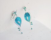 Lily of the Valley Dangle Earrings, Sterling Silver Artisan Paper Earrings, Eco Friendly Turquoise and Teal, White....