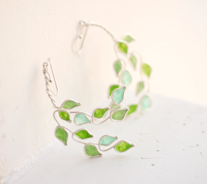 Lime Grove Tree Earrings, Citrus Green, Sterling Silver, Dangle....