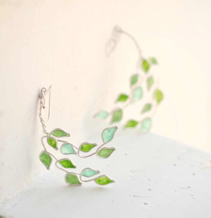 Lime Grove Tree Earrings, Citrus Green, Sterling Silver, Dangle....