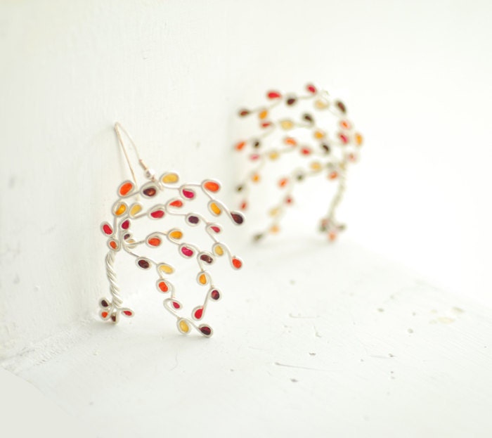 Autumn Tree Dangle Earrings Sterling Silver, Petite Windswept Sugar Maple in Spice Tones, Artisan Nature Inspired...