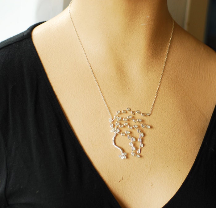 Sterling Silver Tree Necklace Jewelry, Winter Snow White Wedding Bridal Bride Jewelry, Bridesmaid Gift, Windswept, Artisan Wearable Art....