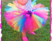 Paint Me a Rainbow Birthday Celebration SEWN Tutu up to12inches LONG --Free matching  headband-SALE