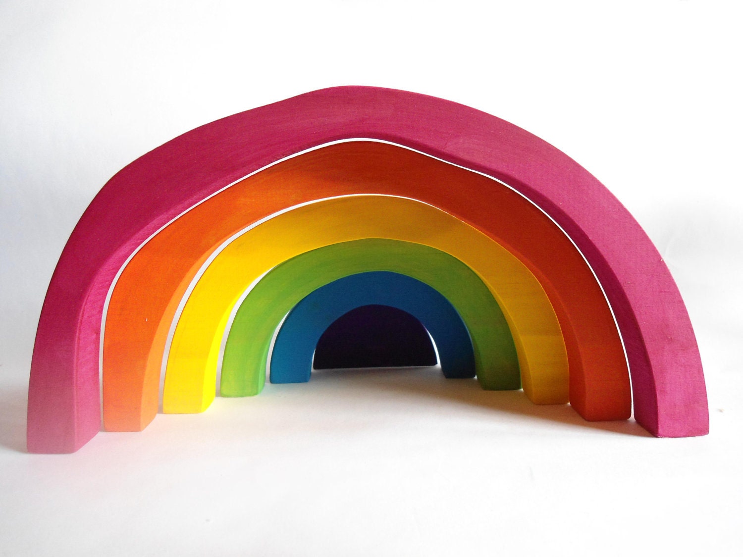 Children kids wooden rainbow stacking wooden toy hand made hippy steiner waldorf colourful