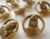 Seven 3/4"  Gold Metal Pharaoh Head Vintage Egyptian Buttons