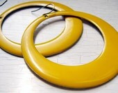Vintage 70's Large Enamel Hoop Earrings Sunny Yellow
