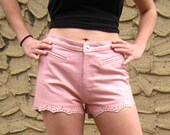 80's Fitted High Waist Leather Short Shorts Baby Pink size 6-8 28w