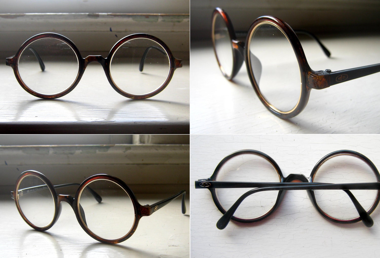 Rare 70's Christian Dior 360 Round Eyeglass Frames Large Oversized Tortoise Germany