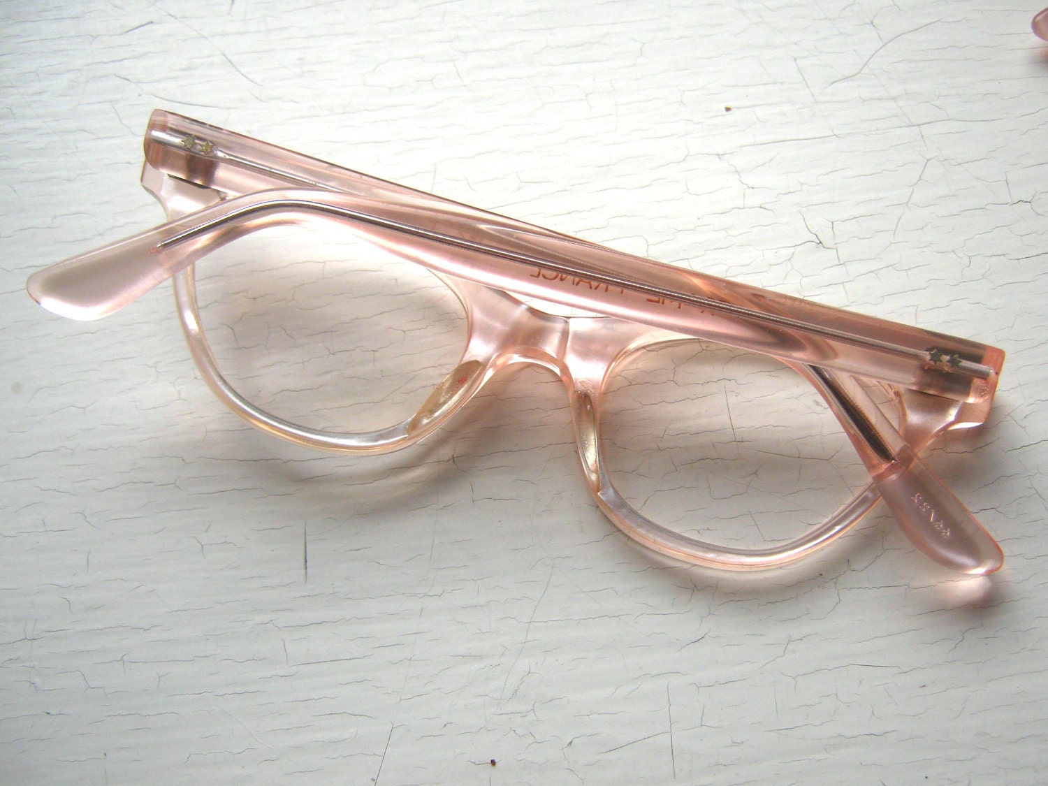 French 50's Cat Eye Eyeglass Frames Salmon Pink Icy Eyeglasses Eyeglass Frames