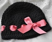 Ribbon Baby Cap Crochet PATTERN with Holly Berries and Leaves