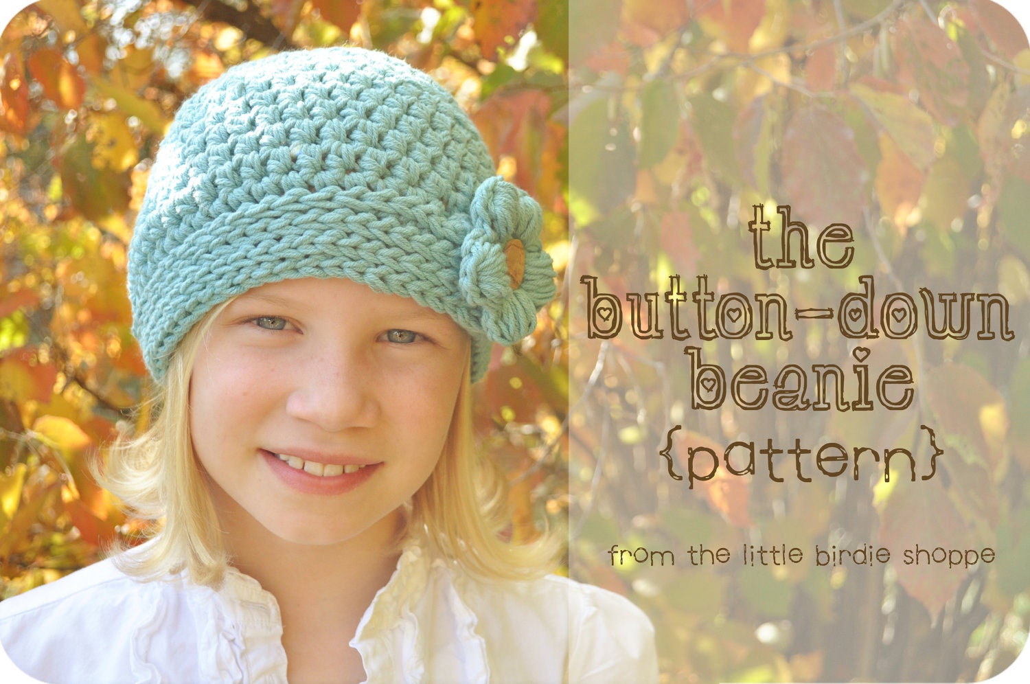 The Button-Down Beanie Crochet Hat PATTERN Babies Boys Girls w/ Flower