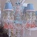 Glacier Blue and Pale Peach Crystal Chandelier with Matching Shades