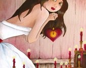Fantasy Art - Love Spell Magic - Fairy Tale Print - Red Candle Shrine Magick