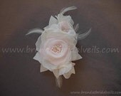 Pale Pink Light Ivory Bridal Flower, Birdcage Veil Fascinator, Wedding Flower Hair Piece - MissHill Flower Head Piece