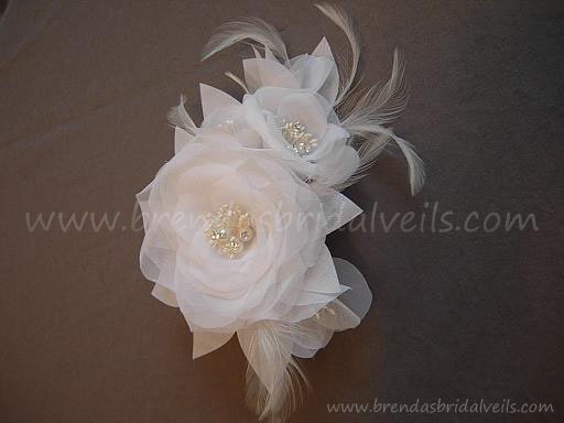 White Bridal Hair Flower, Birdcage Veil Fascinator, Wedding Flower Head Piece, Pearl and Rhinestone Center - MissHill Flower Hair Piece