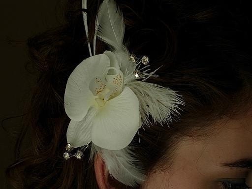 A Touch Of The Tropics Orchid with Rhinestones and Feather Accents