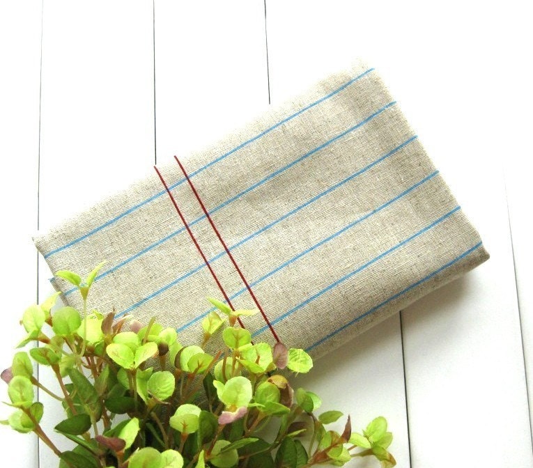 Zakka Beige Khaki Red Blue Stripes Notebook Lines Cloth Fabric 55 x 19 Inches