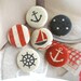 Handmade Fabric Buttons - Large Beige Red Dark Blue Anchor Nautical Marine Stripes Polka Dots Ship Handmade Fabric Buttons 1.25 Inch 6's