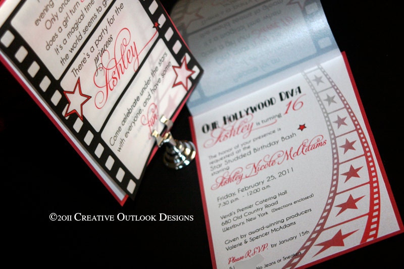 Fushia & Black Hollywood, Theatre, Diva Sweet 16 Birthday Party Invitation