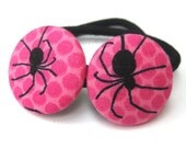 Spider Ponytail Elastics - Handmade Fabric Covered Buttons - Pink and Black