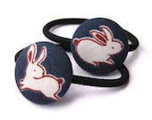 Rabbit Ponytail Holders - Bunny Rabbit Fabric Covered Buttons
