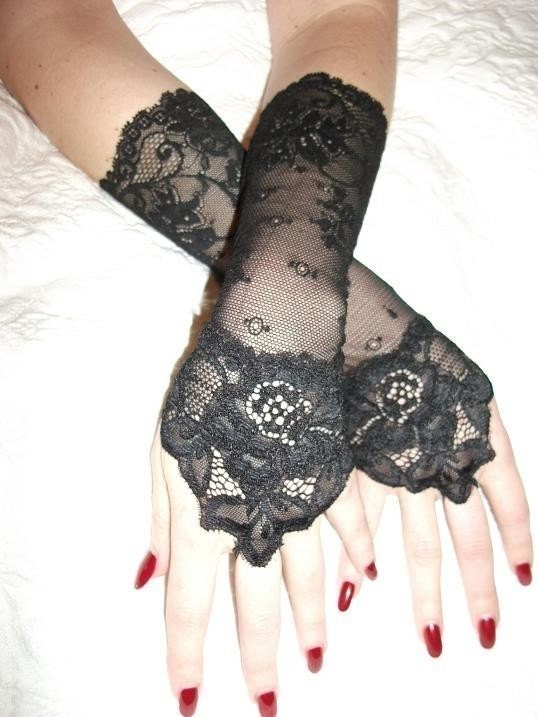 The WOLF black lace cuffs Lolita cuffs Victorian cuffs Gothic cuffs lolita bellydance steampunk cuffs gothic gloves goth lolita gloves