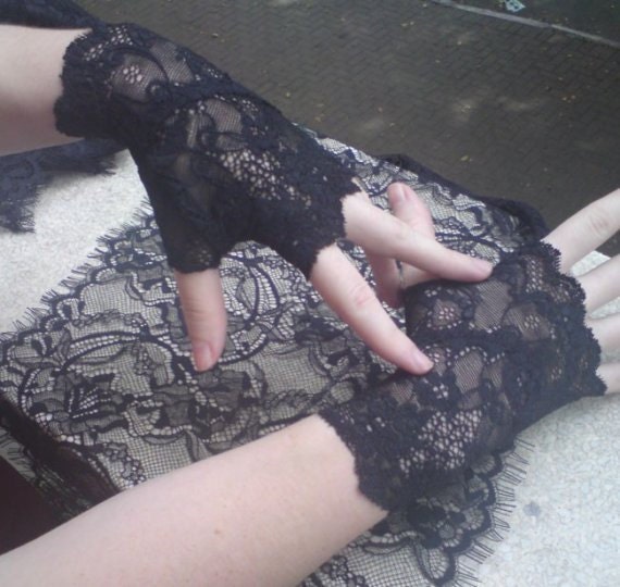 NIGHT CLOUDS black gothic cuffs black gothic gloves black victorian gloves black lace cuffs steampunk gloves goth lolita gloves