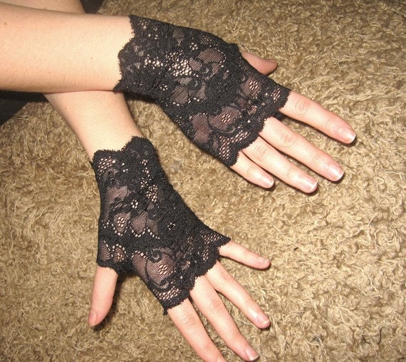 NIGHT CLOUDS black gothic cuffs black gothic gloves black victorian gloves black lace cuffs steampunk gloves goth lolita gloves