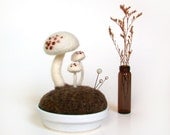 White Mushrooms - Pink Spots Nature Scene Pincushion Made To Order Home Decor - FoxtailCreekStudio White Mushrooms - Pink Spots Nature Scene Pincushion Made To Order Home Decor - FoxtailCreekStudio